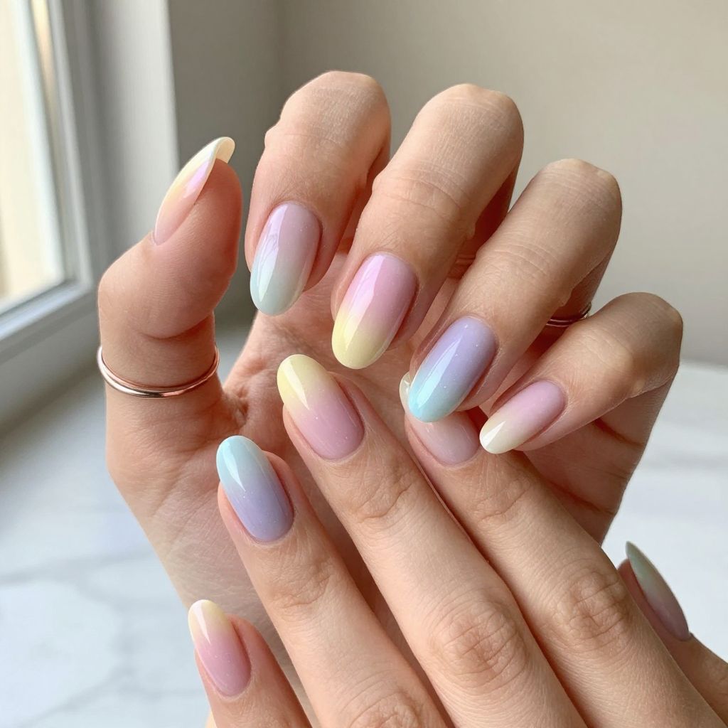 Pastel Rainbow Gradient Nails