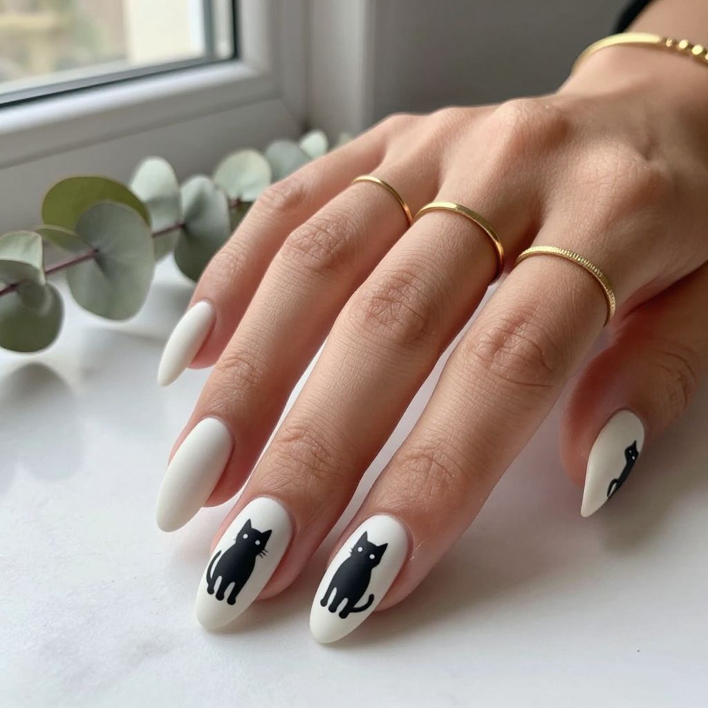 Black Cat Silhouette Nails