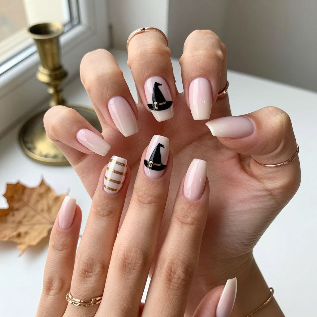 Striped Witch Hat Accent Nails