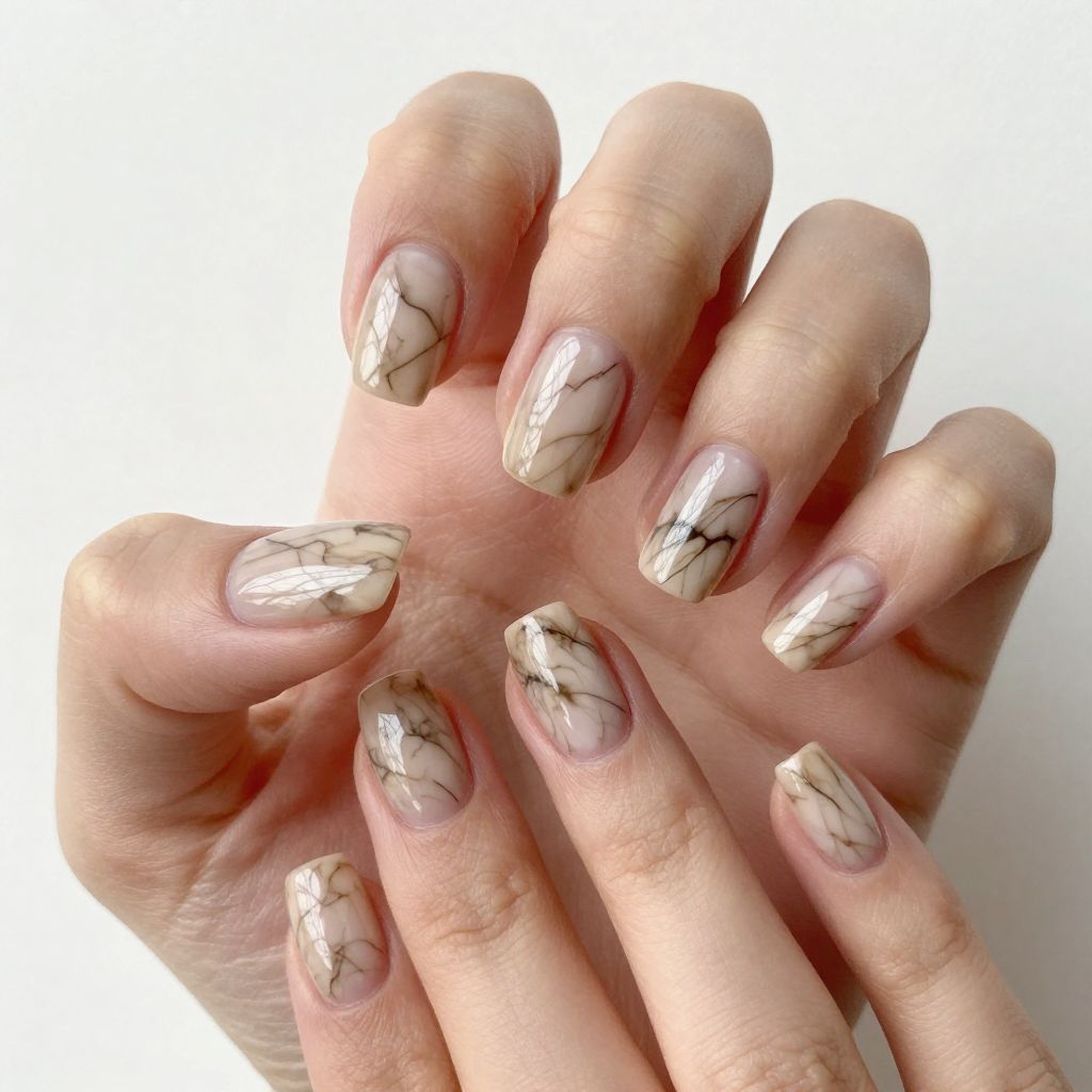 Marble Effect on Neutral Base nail idea 6