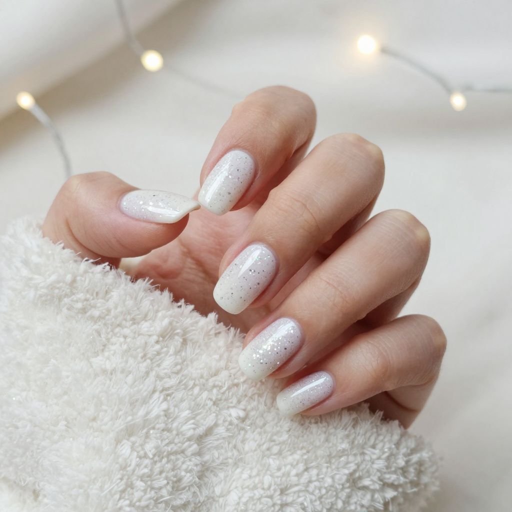 Soft White with Clear Glitter nail idea 8