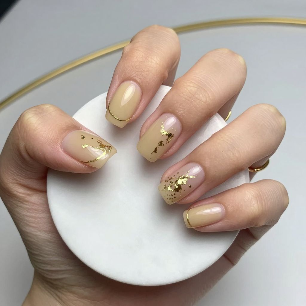 Nude Nails With Gold Foil