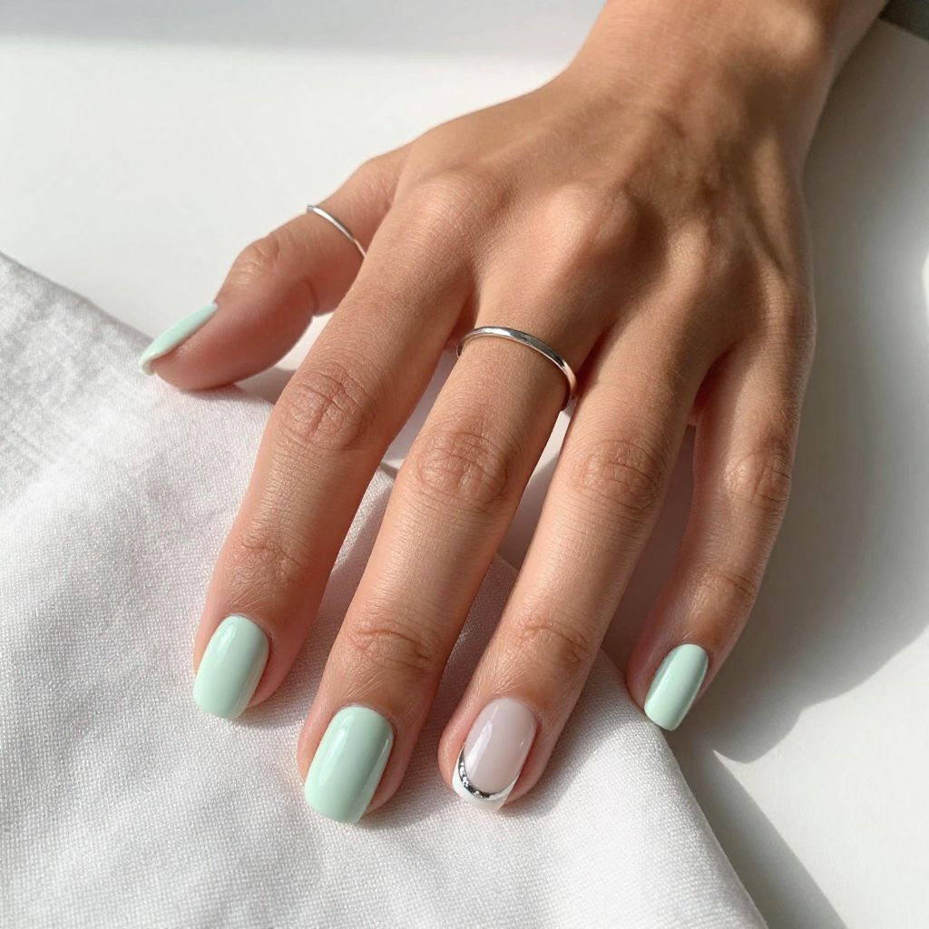 Easy Summer Nail Ideas - Mint Cream Short Round Nails