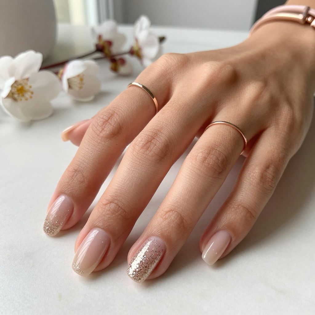 Easy Summer Nail Ideas - Barely There Nude Glitter Nails