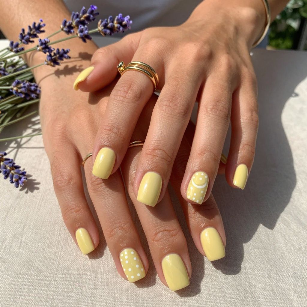 Easy Summer Nail Ideas - Lemon Sorbet Square Nails