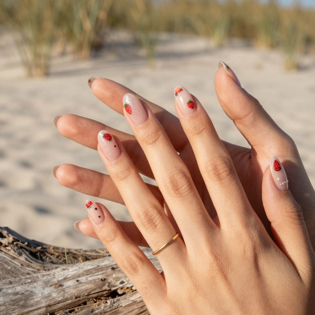 Easy Summer Nail Ideas - Clear Base Fruit Detail Nails