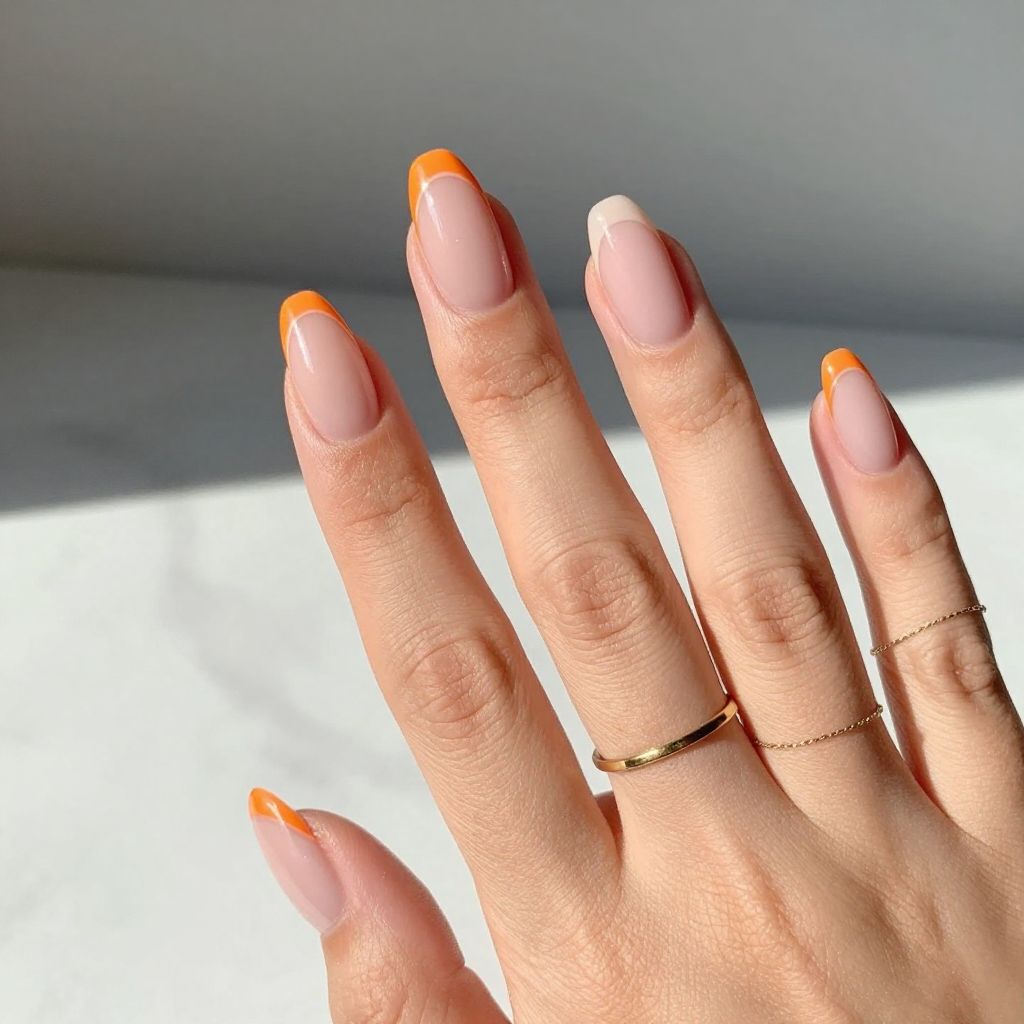 Easy Summer Nail Ideas - Tangerine Tips on Nude Nails
