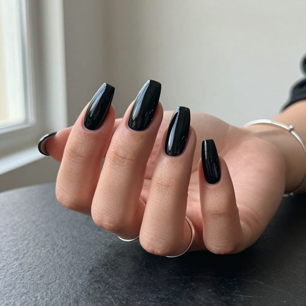 Jet Black Gloss Coffin Nails