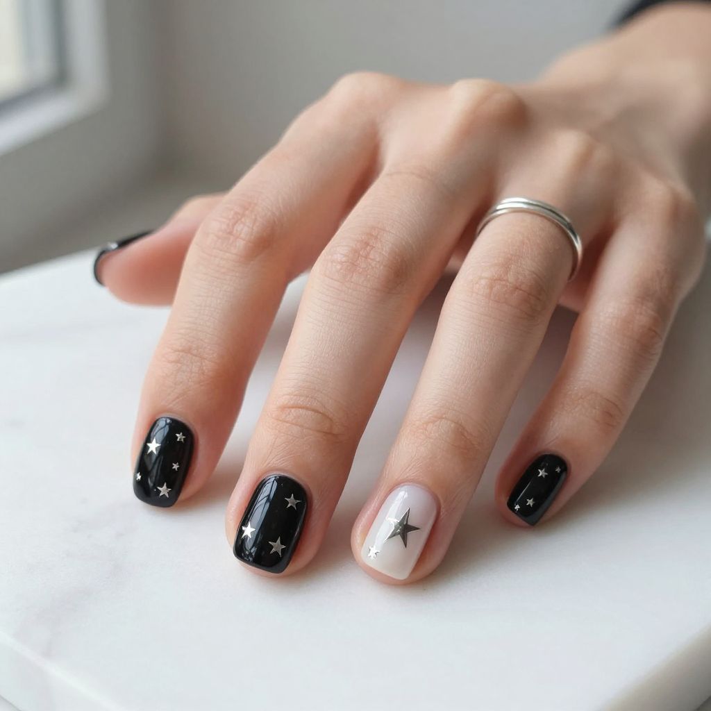 Black Star Studded Nails