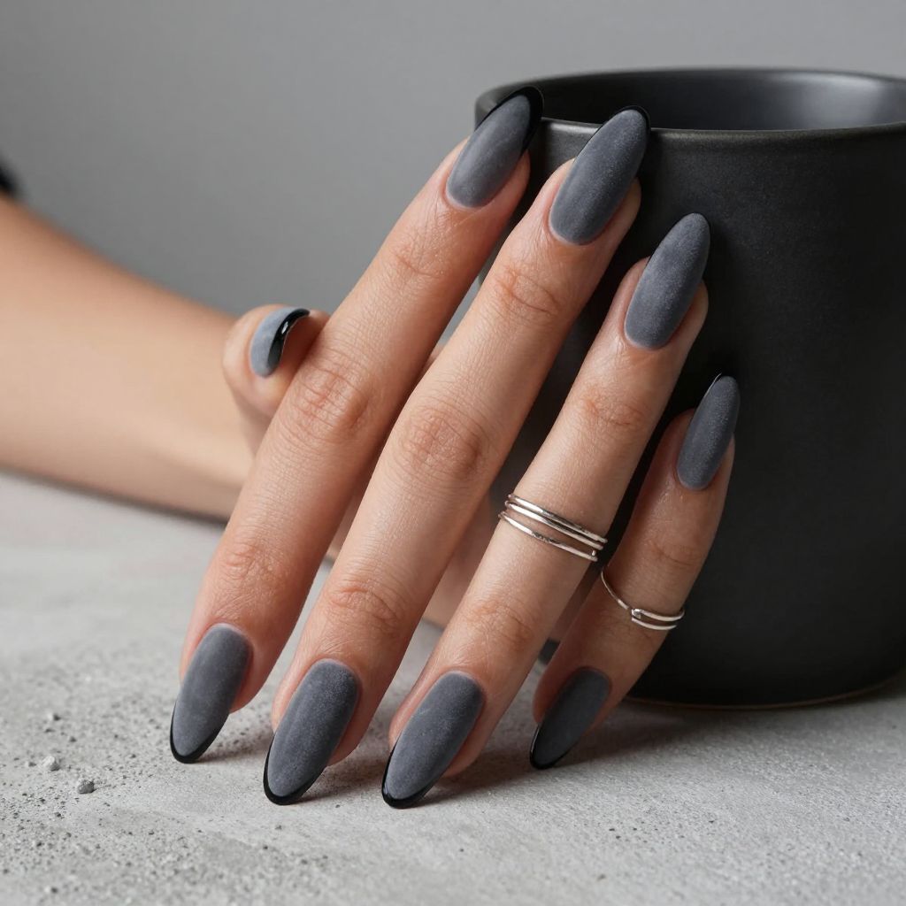Deep Gray Velvet With Black Tips