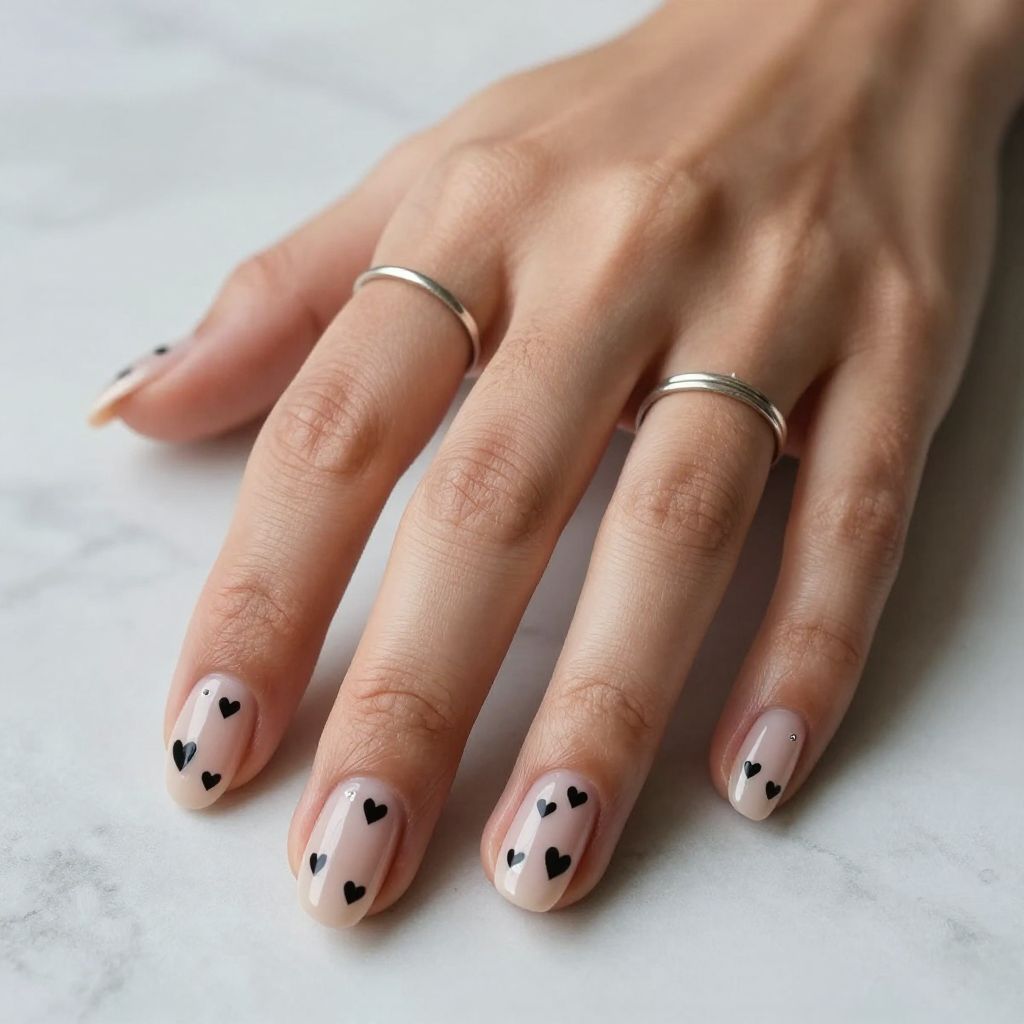Black Hearts on Milky Nude