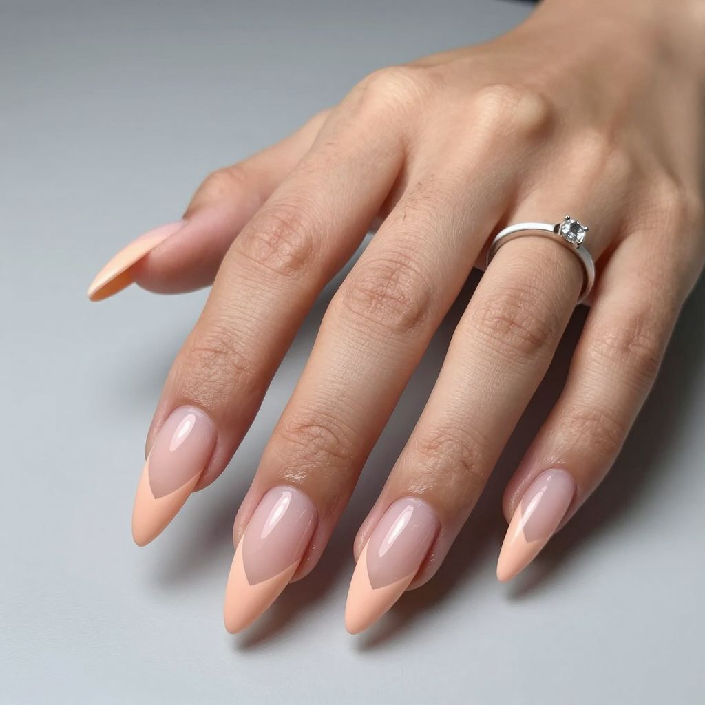 Negative space chevron engagement nails in peach