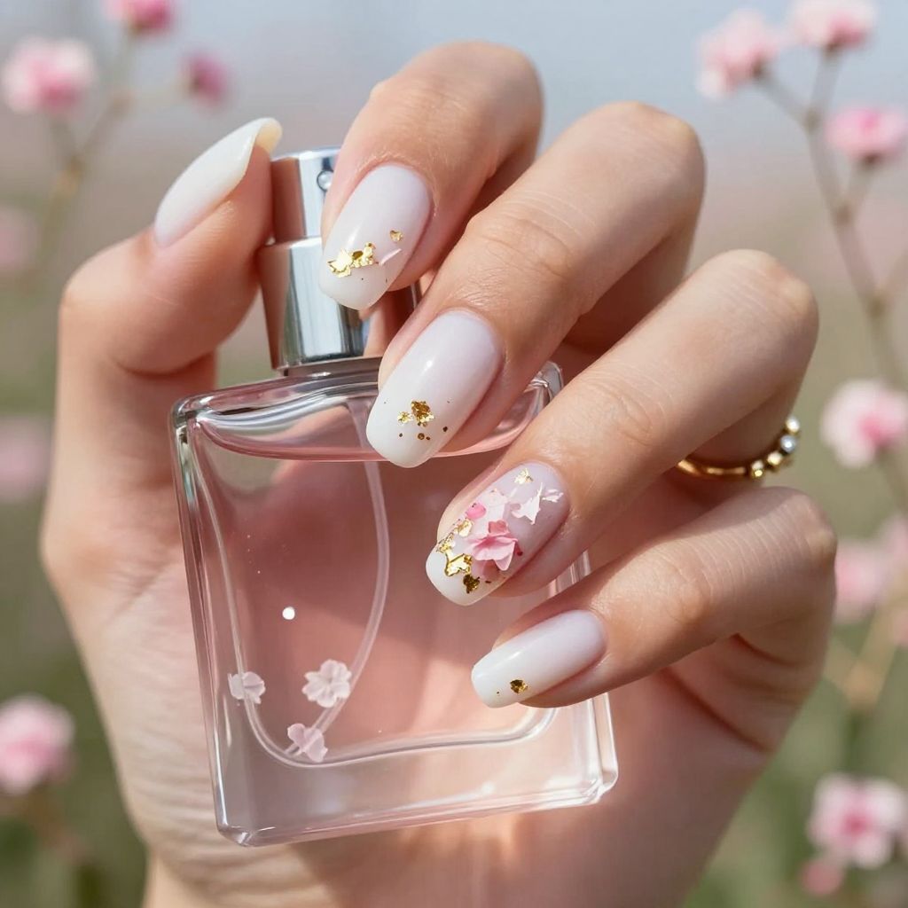 Milk bath floral embed engagement nails