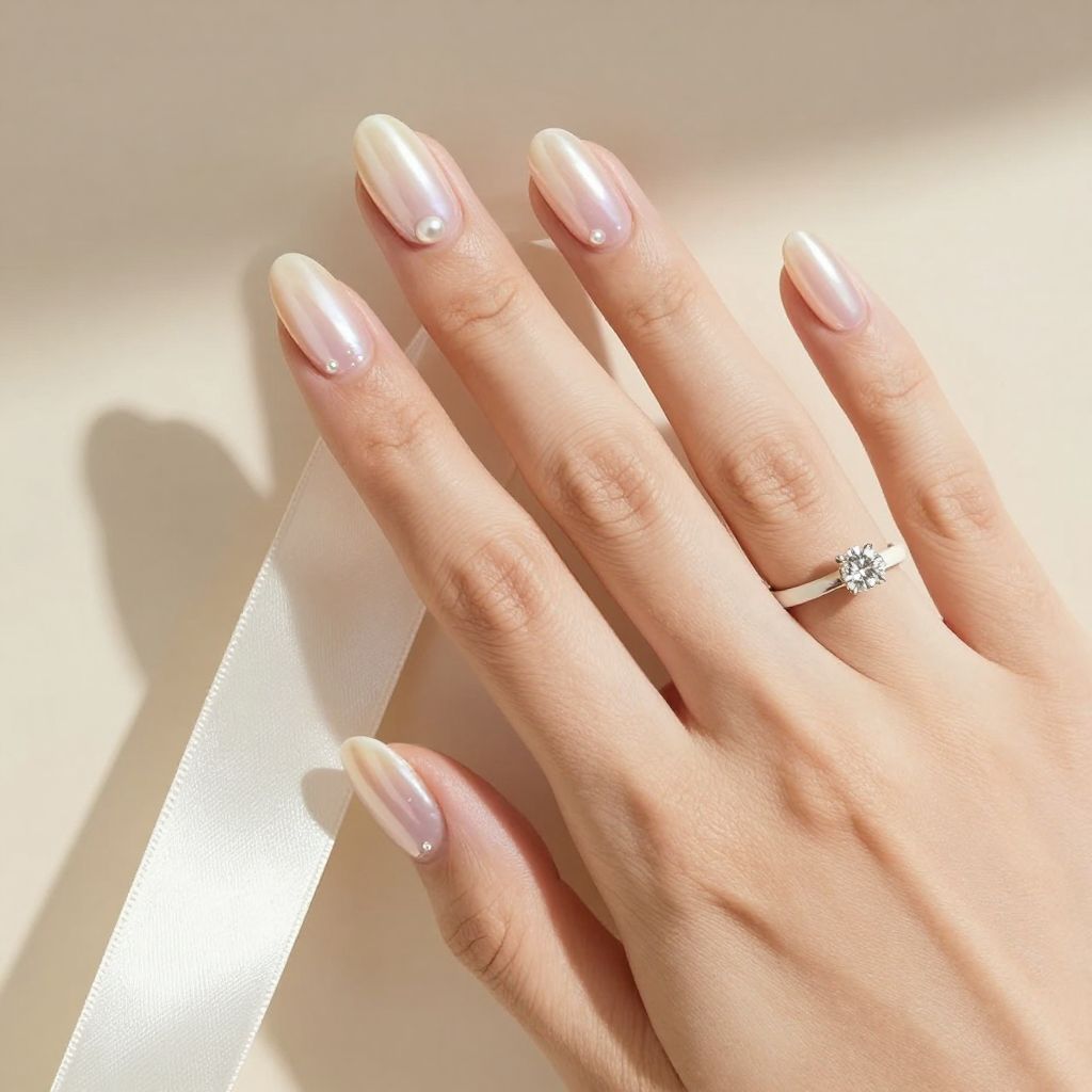 Pearl sheen ombre engagement nails