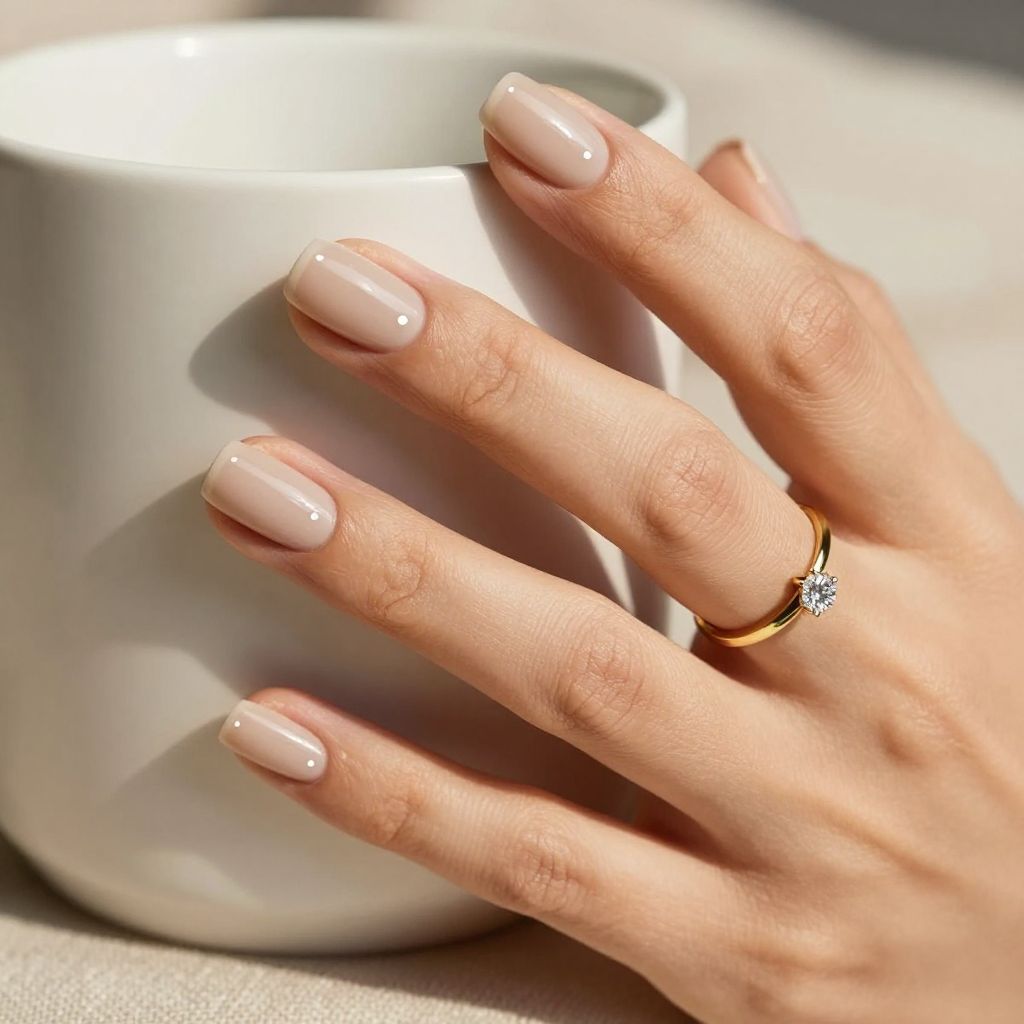 Minimalist nude nails with white micro dots