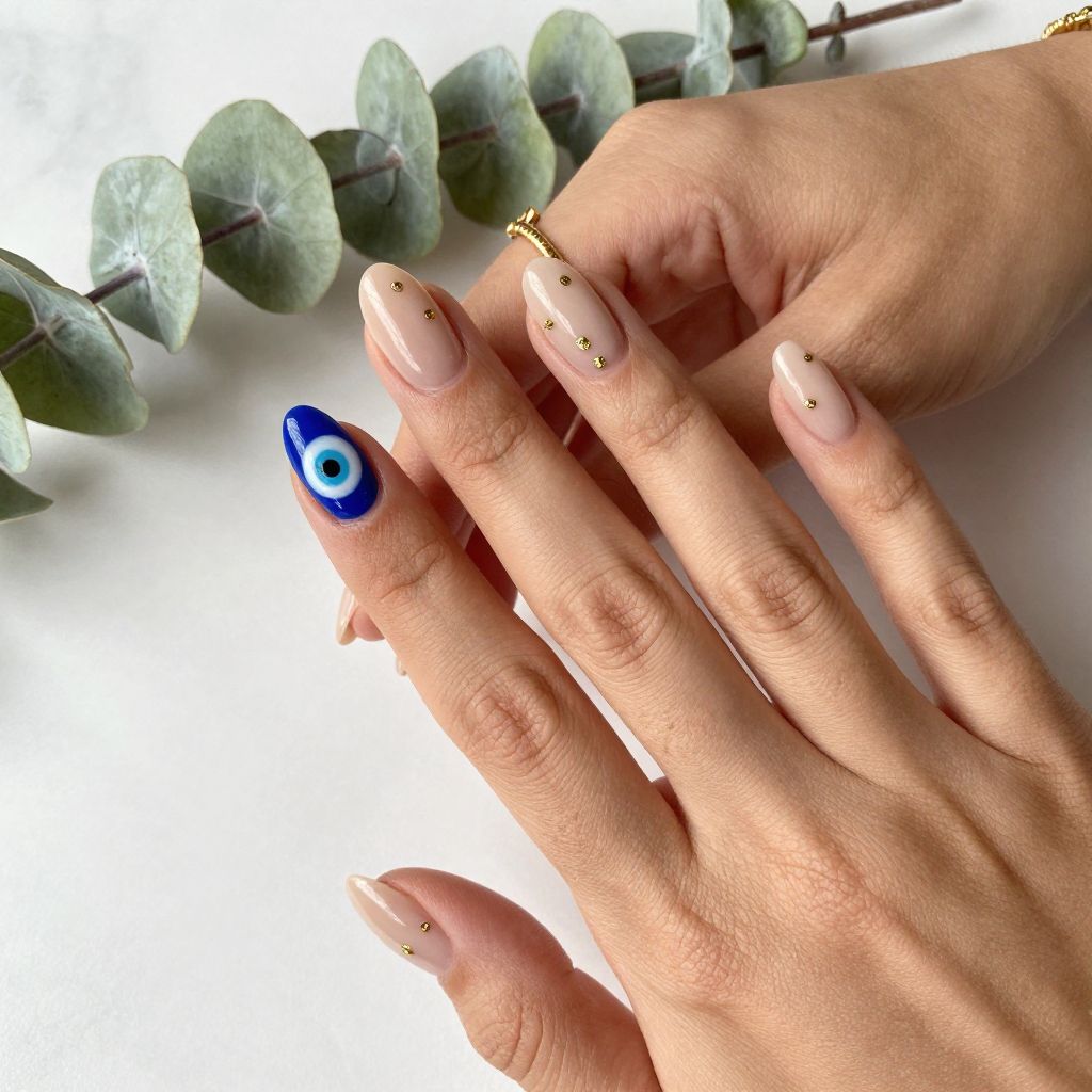 Classic Nude With Blue Evil Eye Accent