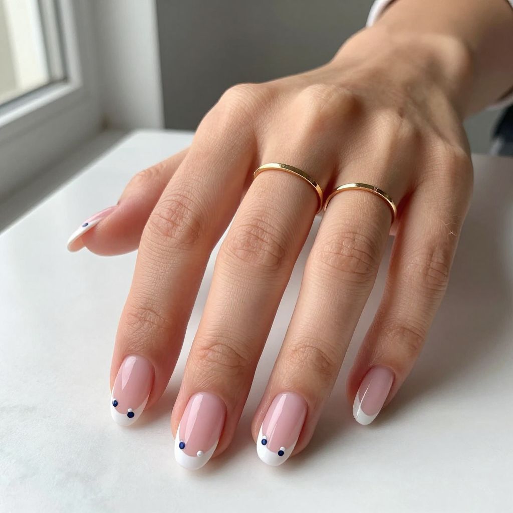 French Tips With Tiny Evil Eye Dots