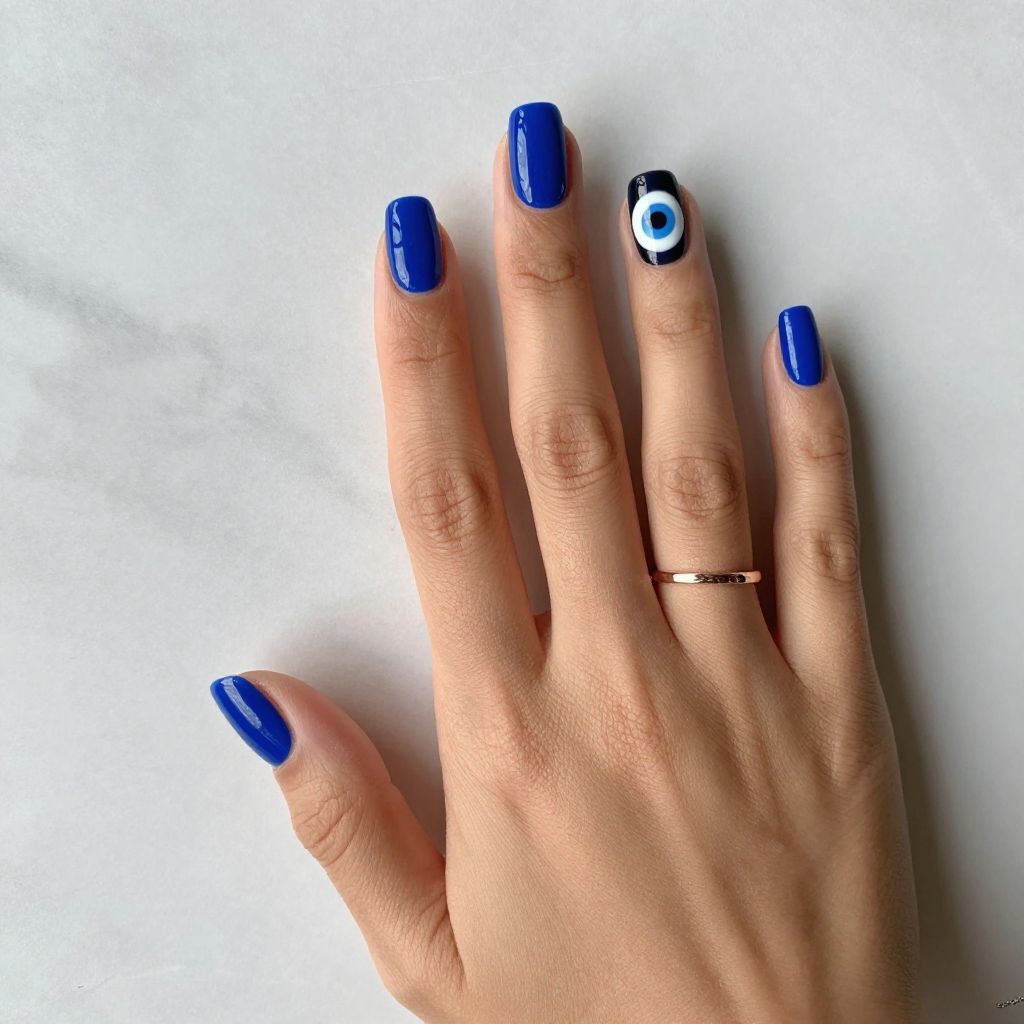 Bold Cobalt Evil Eye Statement Nails