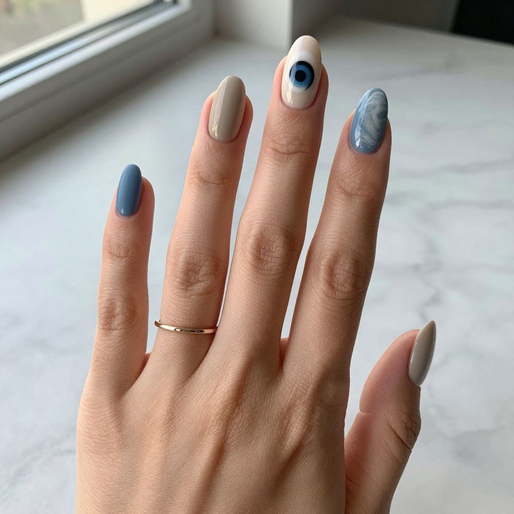 Mixed Finish Evil Eye Nails