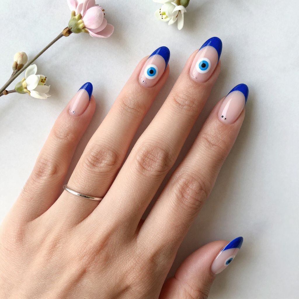 French Tips With Evil Eye Centers