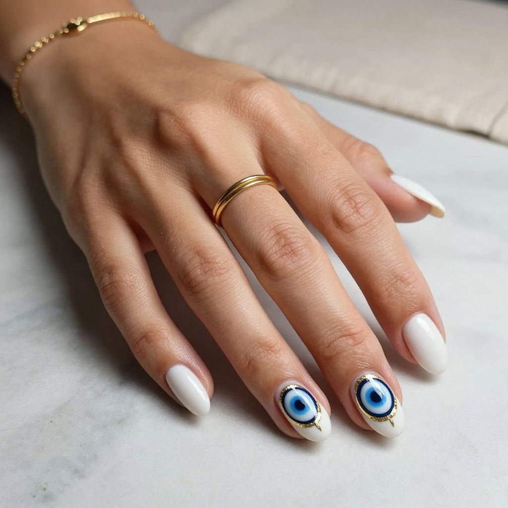 Gold Foil Evil Eye On Milky Base