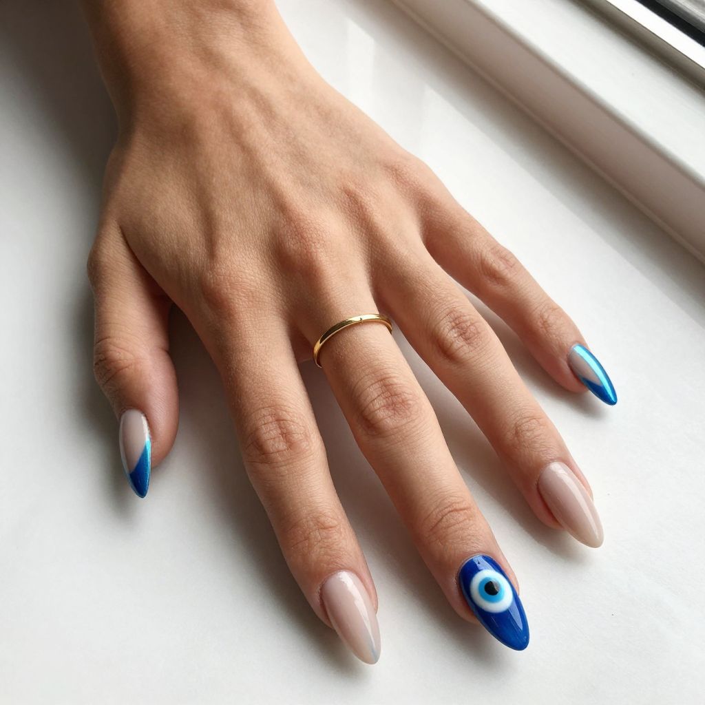 Blue Chrome Evil Eye Nails