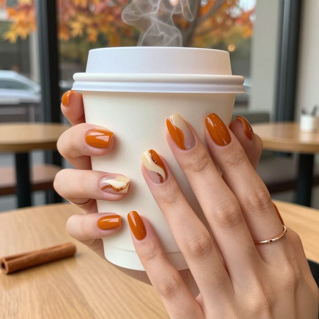 Pumpkin spice swirl fall acrylic nails