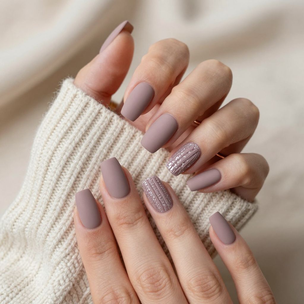 Mauve sweater knit fall acrylic nails