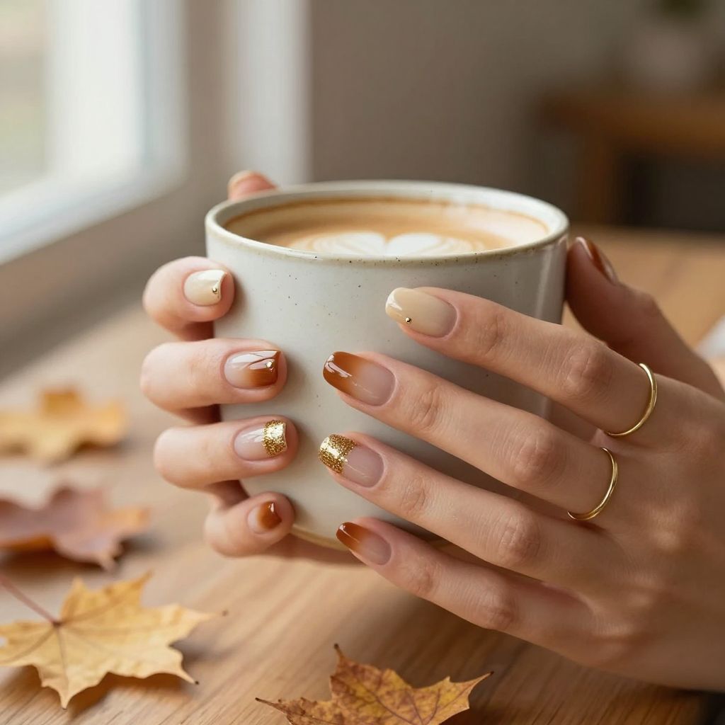 Maple latte gradient fall acrylic nails