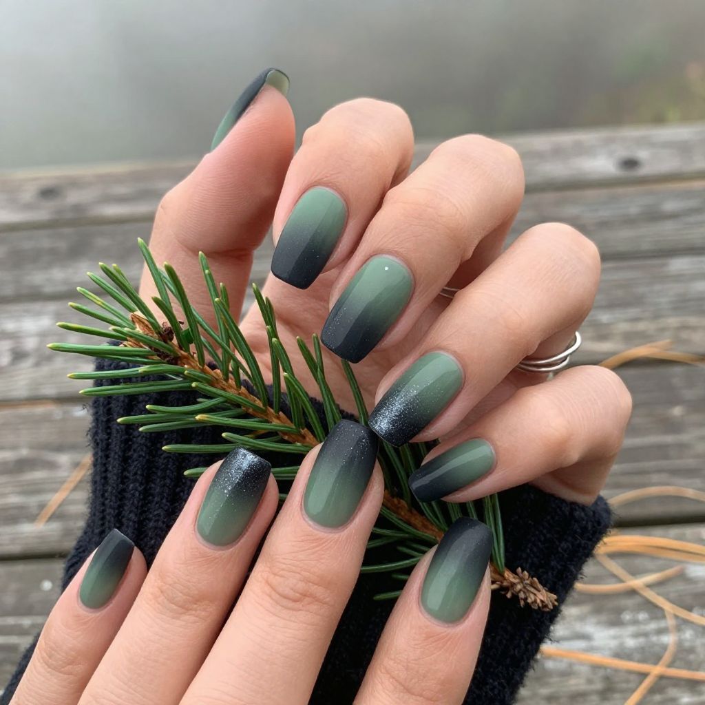 Moody forest ombre fall acrylic nails
