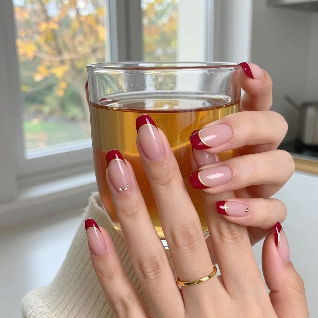 Cranberry French twist fall acrylic nails