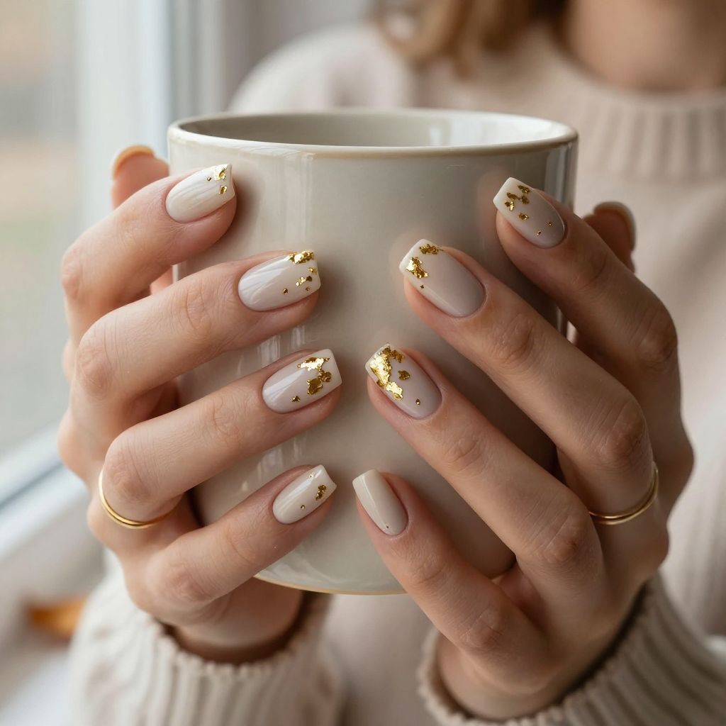 Gold flecked cocoa fall acrylic nails