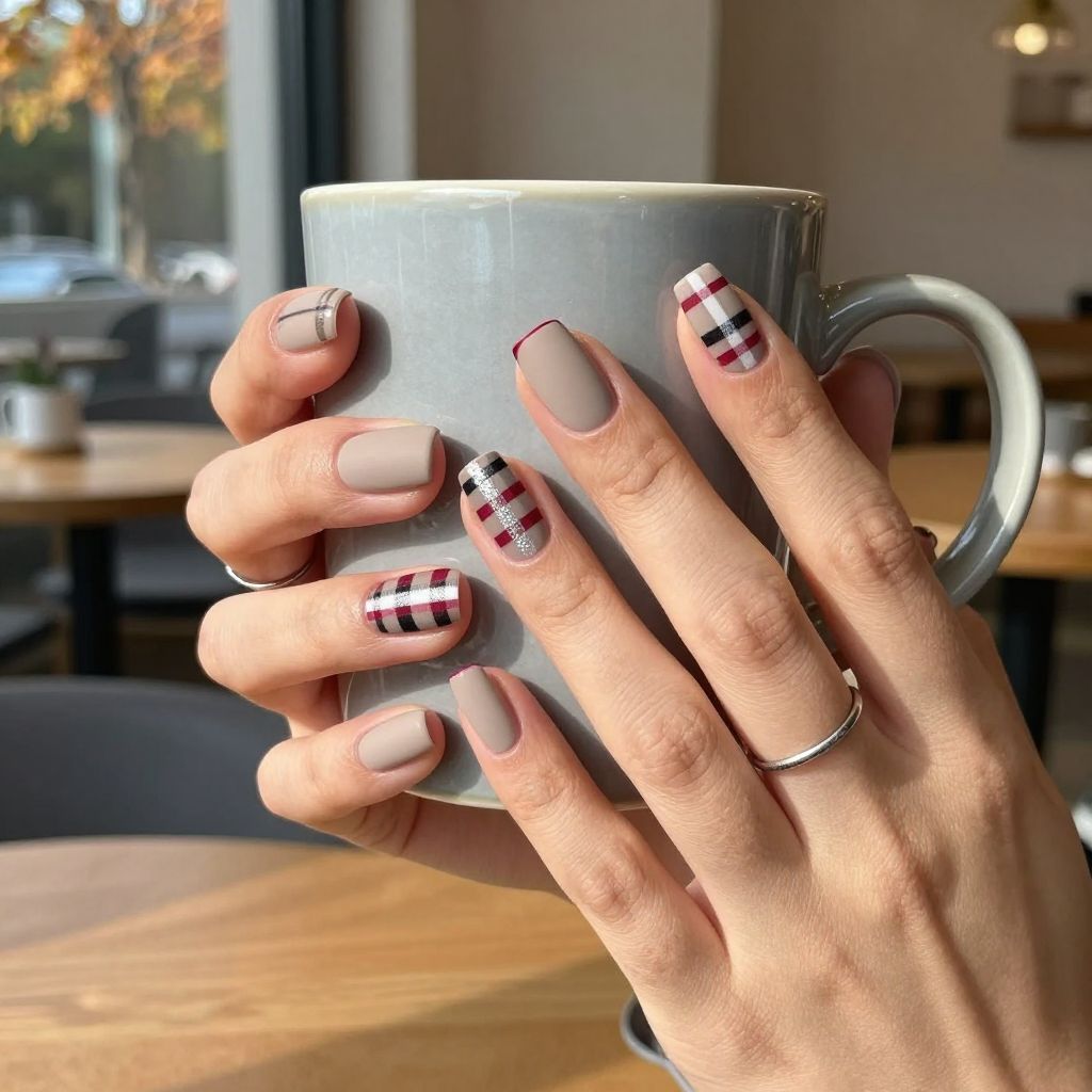 Plaid flannel tip fall acrylic nails