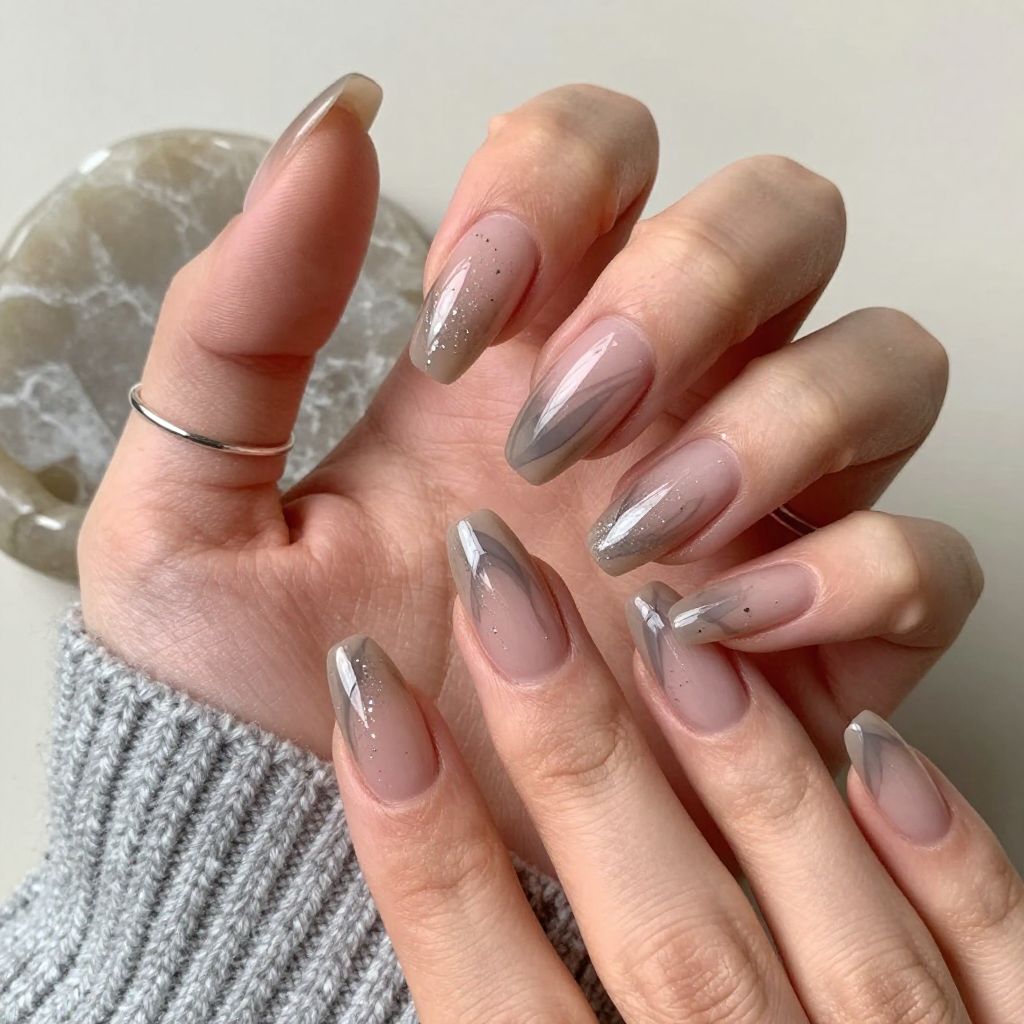Smoky quartz shine fall acrylic nails