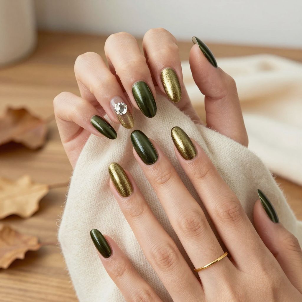 Olive velvet luxe fall acrylic nails