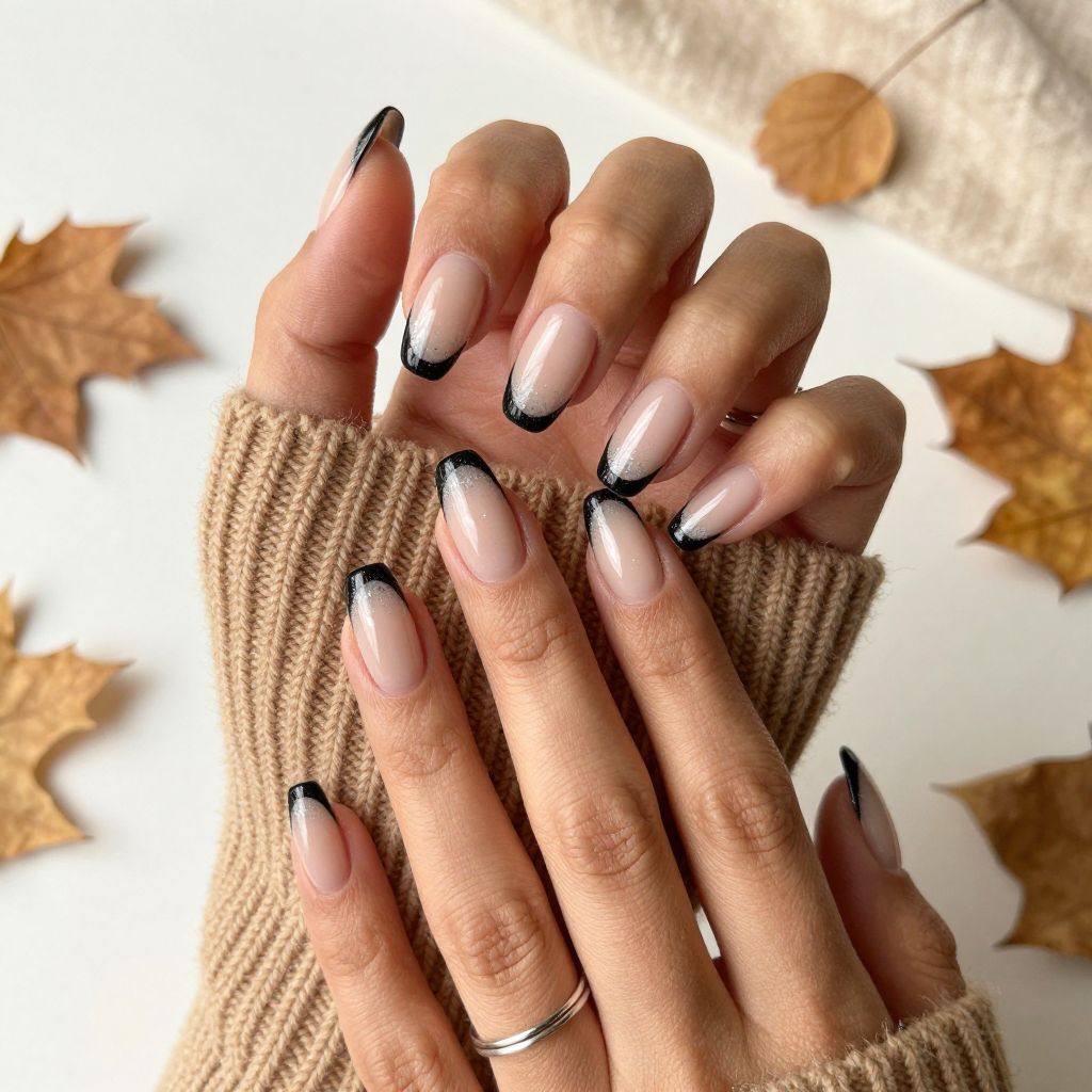Black French Tips With Micro Sparkle