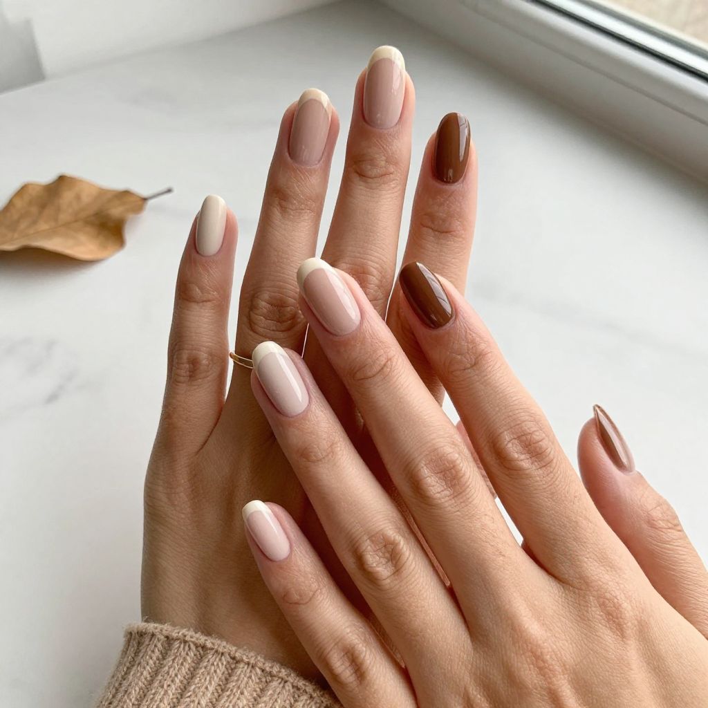 Beige And Brown Split French Tips