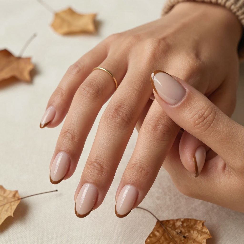 Warm Nude French Tips With Brown Outline