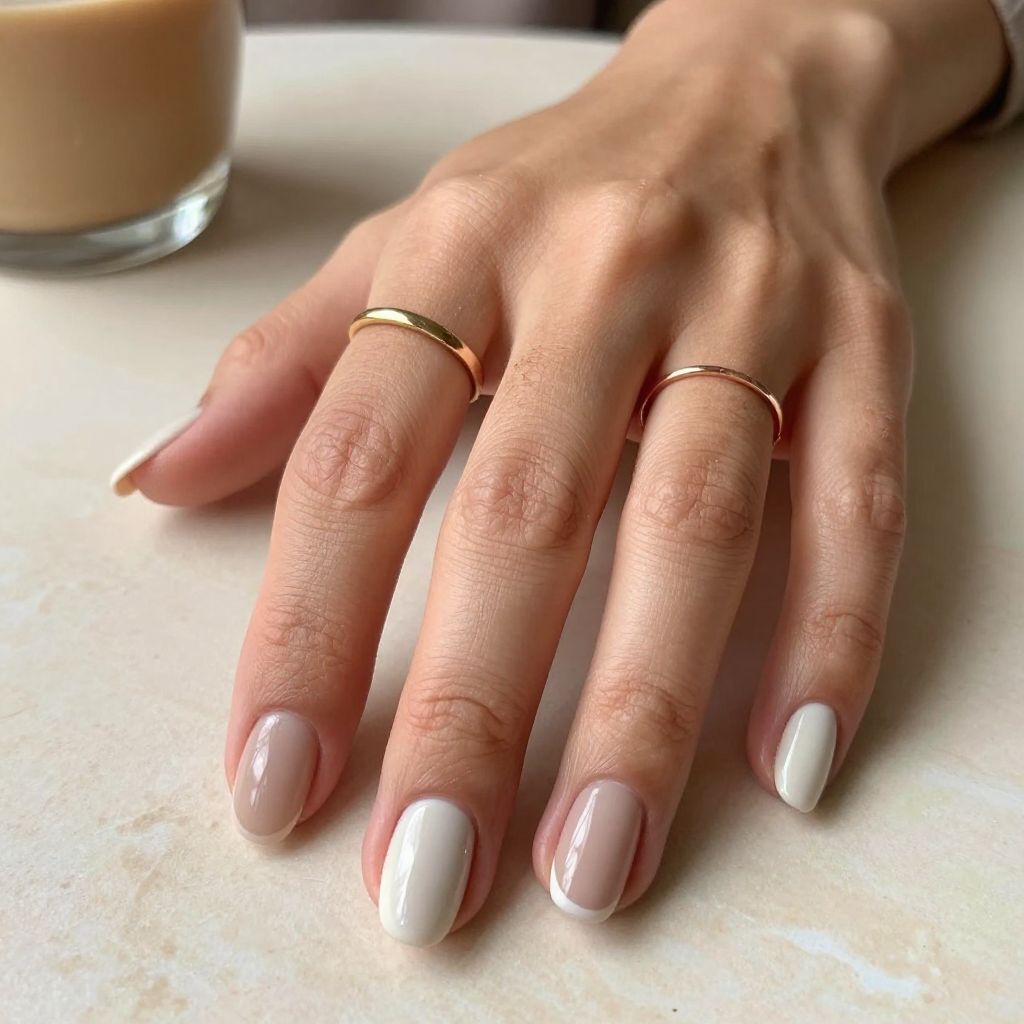 Creamy Taupe Micro French Nails