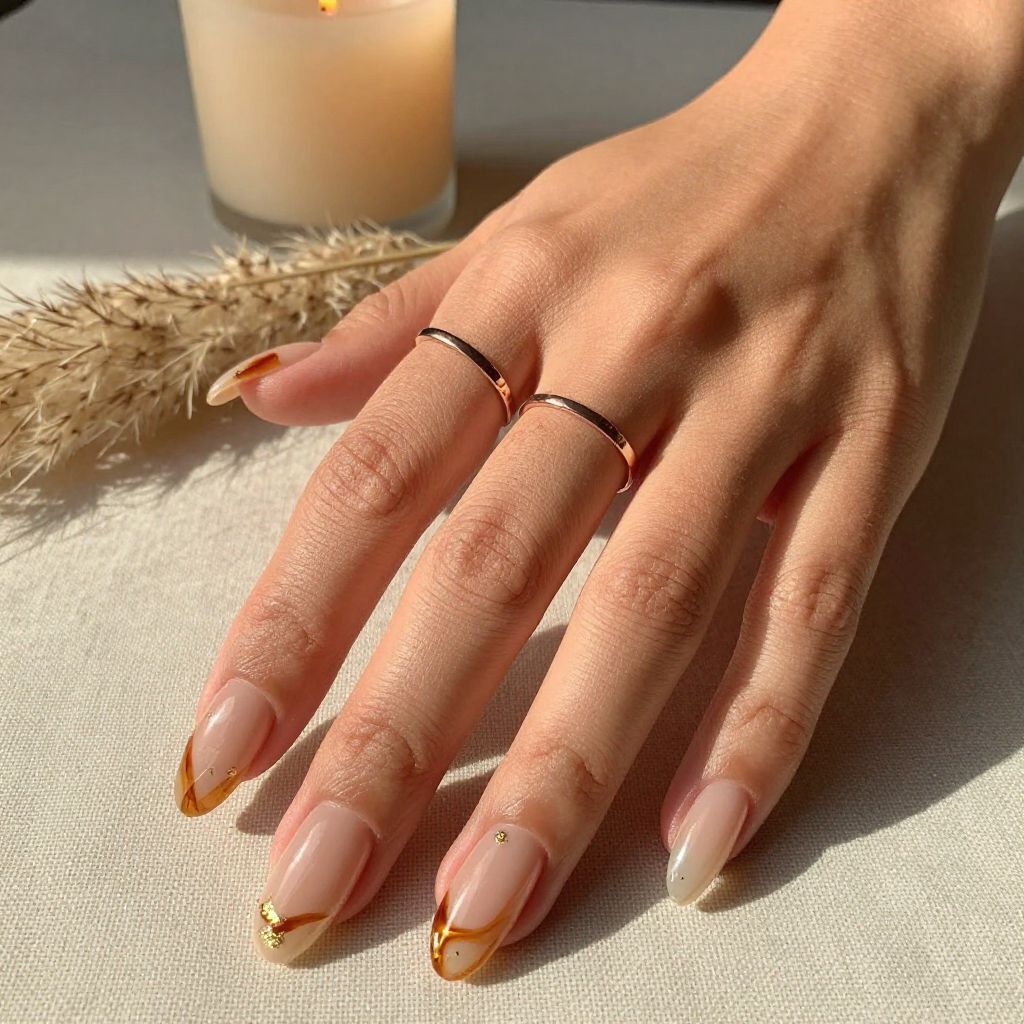 Amber Swirl Almond Nails