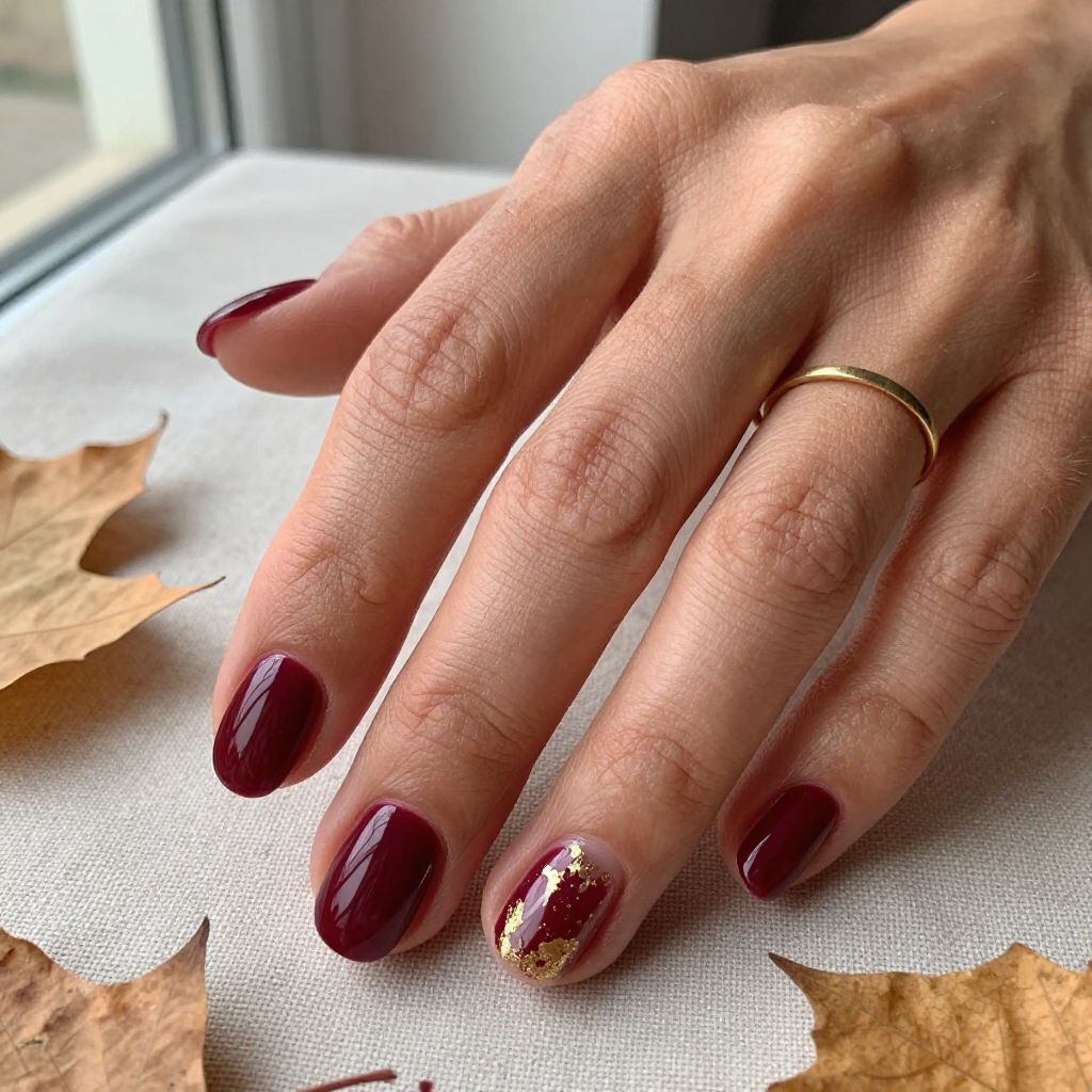 Deep Burgundy Oval Nails