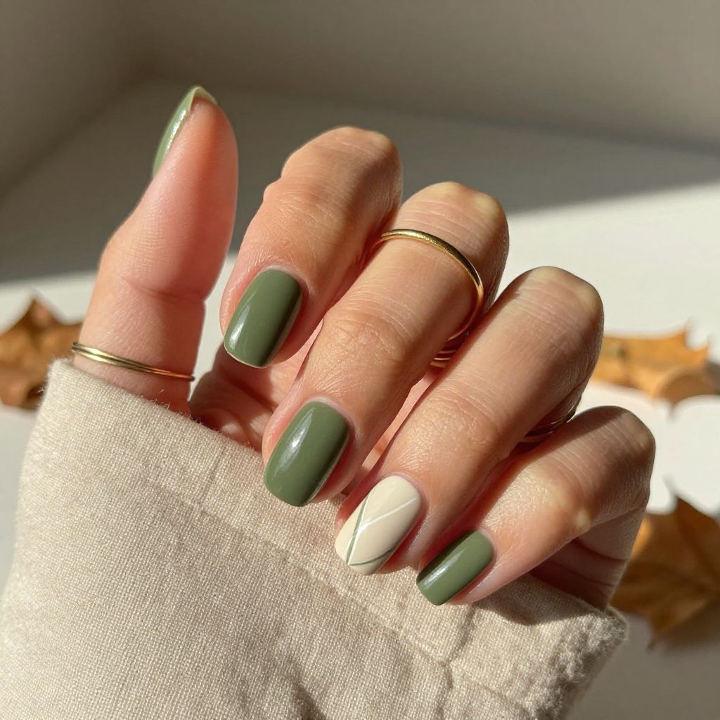 Olive Green Minimalist Nails