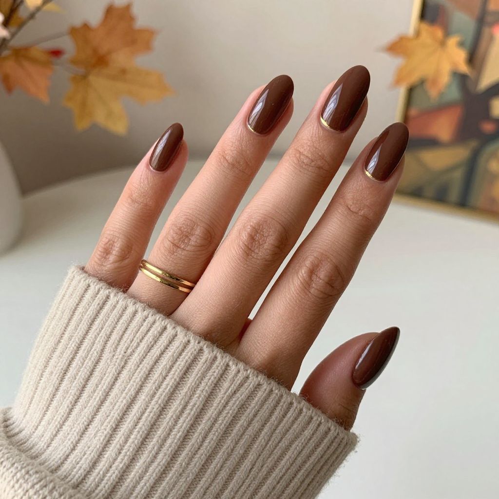 Glossy Chocolate Almond Nails