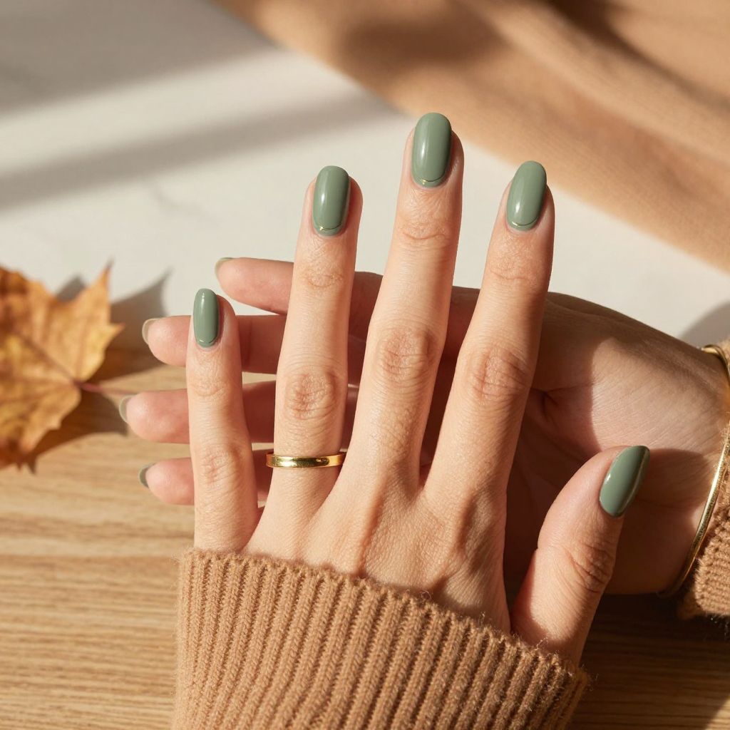 Olive Green Minimalist Nails