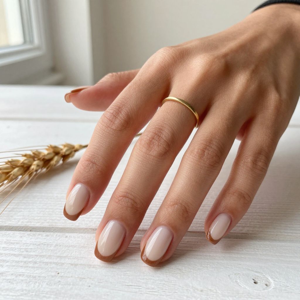 Soft Beige Nails With Brown Tips