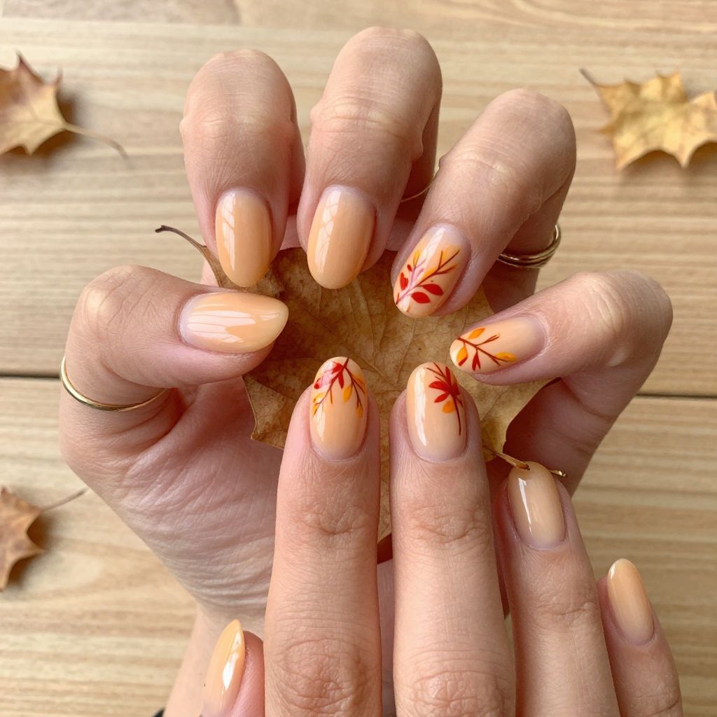 Warm Peachy Nude with Autumn Leaf Details