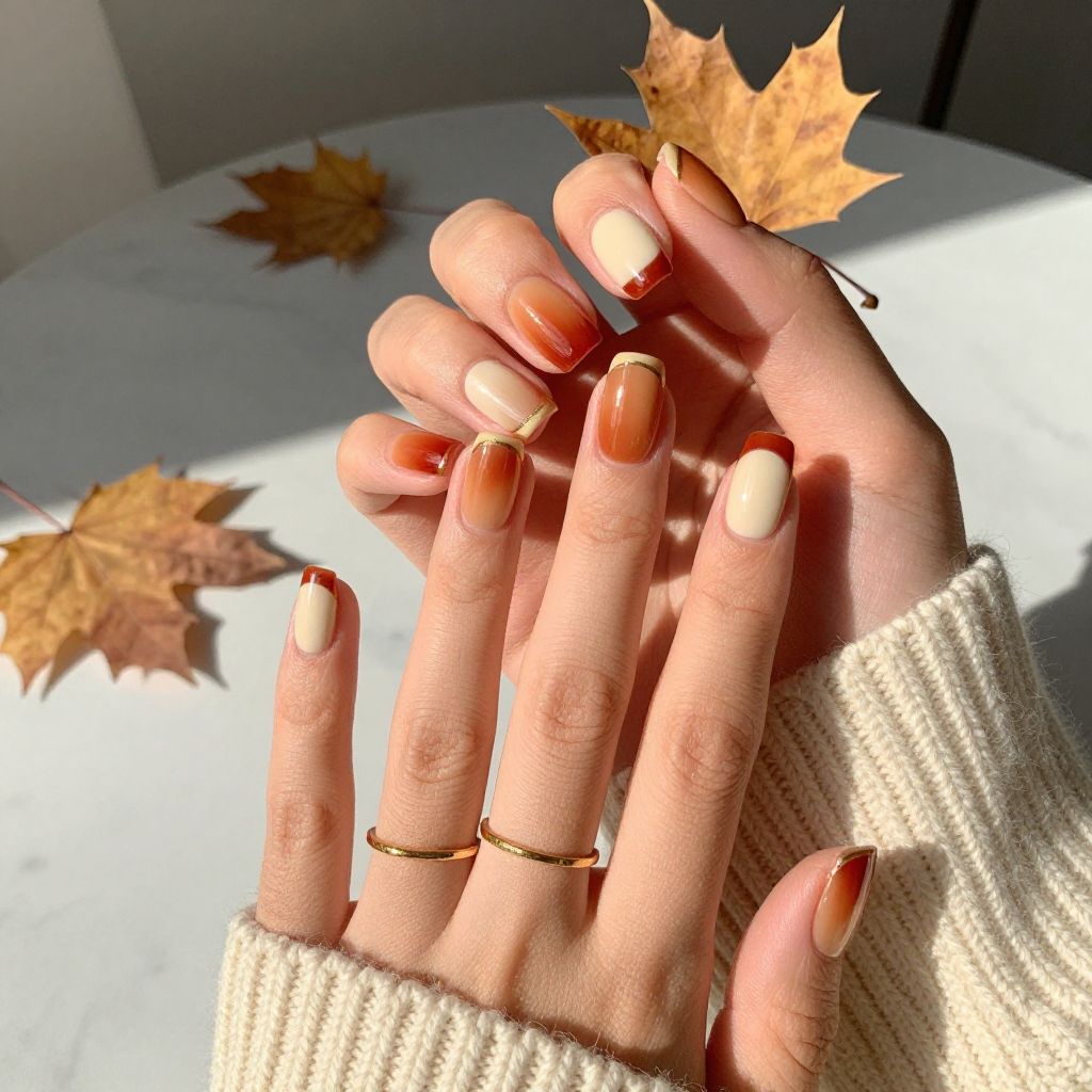 Ivory Base with Autumn Ombre Tips
