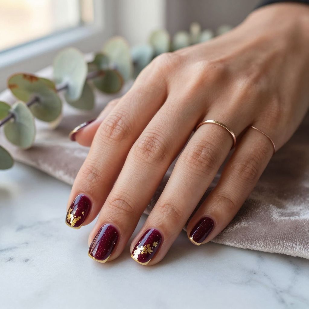 Deep Burgundy with Gold Leaf Accents