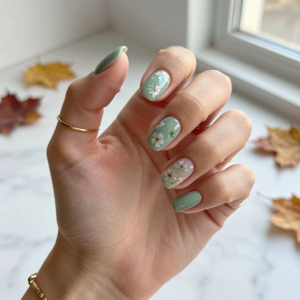 Sage Green with Pressed Flower Accents