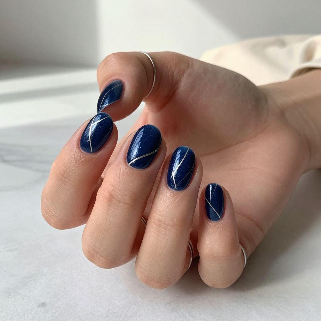 Moody Navy with Silver Line Art